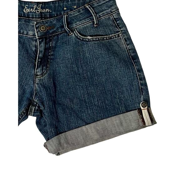 Earl Jean Women's Denim Shorts Size 6 Blue Denim Low Rise Cuff Pockets Stretch - Picture 7 of 9